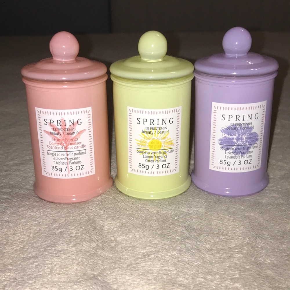 Spring Scented Jar Candle Trio - Pastel Pink, Yellow, Lavender